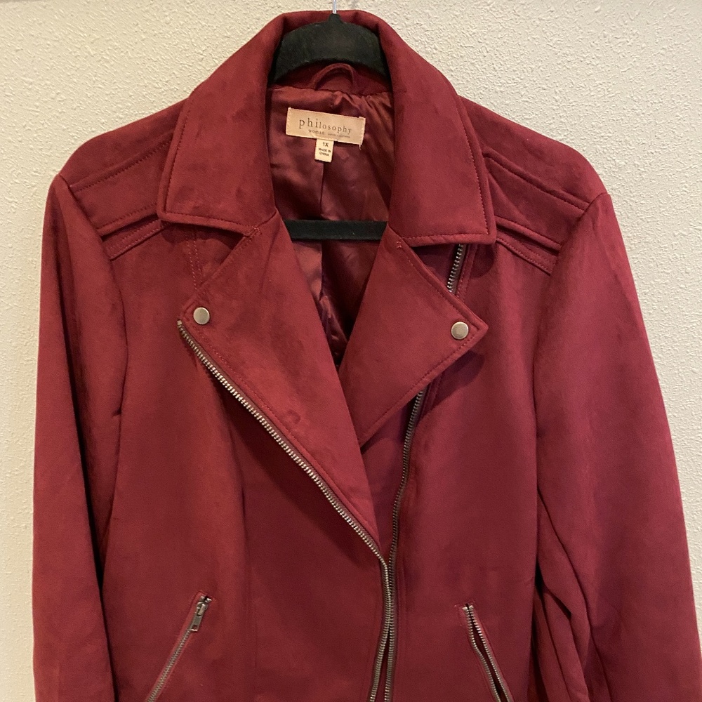 Maroon Philosophy Faux Suede Moto Jacket